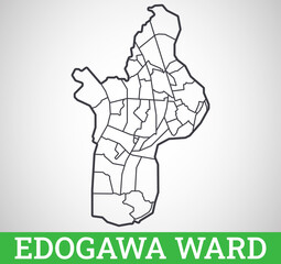 Simple outline map of Edogawa Ward, Tokyo. Vector graphic illustration.