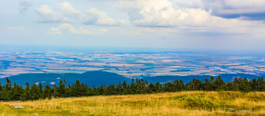 Landscape Panorama view from top of Brocken mountain Harz Germany