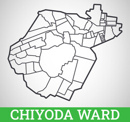 Simple outline map of Chiyoda Ward, Tokyo. Vector graphic illustration.