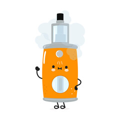 Cute funny vape waving hand character. Vector hand drawn cartoon kawaii character illustration icon. Isolated on whte background. Vape character concept
