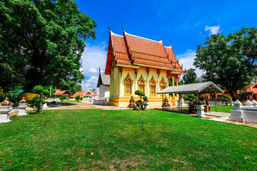 The background of Thailand's major religious sites in Khon Kaen, with ancient pagodas and beautiful...