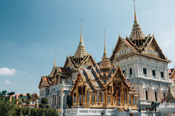 Fototapeta premium Bangkok, Thailand - December 16th, 2019 : Pasat Throne Hall at Bangkok's Grand Palace on a bright sunny day 