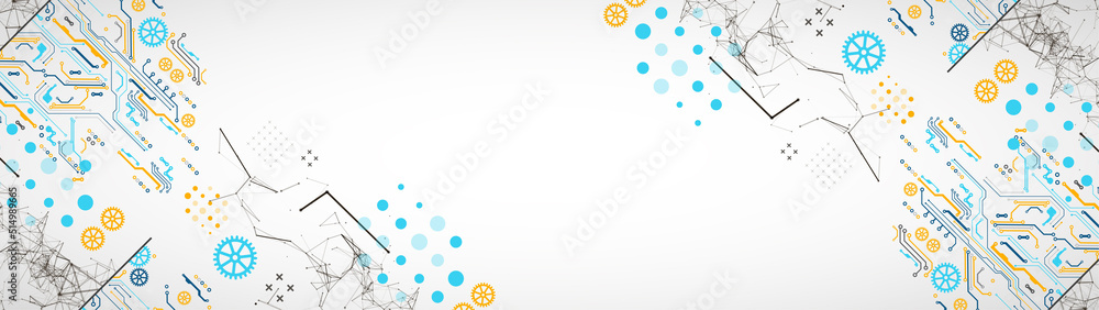 Wall mural abstract background on technological and scientific topics. plexus effect with various techno detail