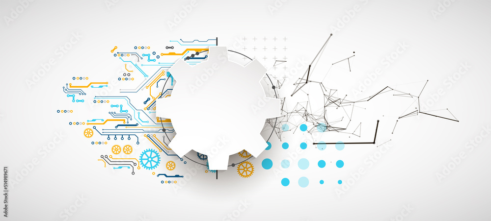 Wall mural abstract background on technological and scientific topics. plexus effect with various techno detail