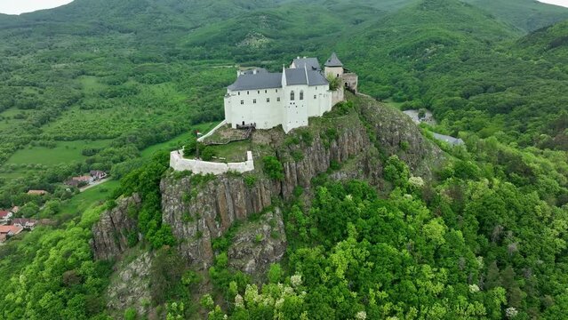 Aerial View Of A Medieval Castle On A Hilltop In Fuzer, Hungary
