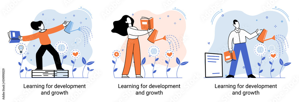 Poster learning development and growth. self-learning metaphor, online emoloyee education distance e-learni