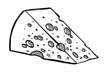 Hand drawn cheese parts and slices isolated on a white background.  Cheese icon. Vector cheese clipart