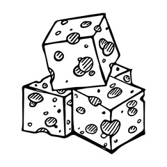 Hand drawn cheese parts and slices isolated on a white background.  Cheese icon. Vector cheese clipart