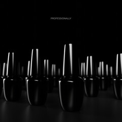 Professional materials for the master of manicure and pedicure, bottles of gel polishes. 3d rendering