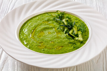 Tarator, summer cold cucumber soup in bowl