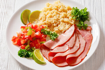 roast beef fillet with quinoa and tomato salsa