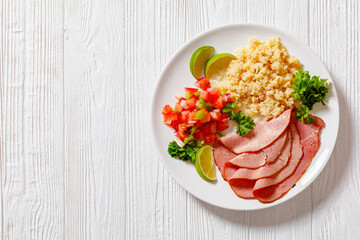 roast beef fillet with quinoa and tomato salsa