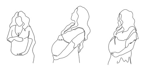 Continuous line Pregnant woman International mother's day Simple hand drawn vector illustration