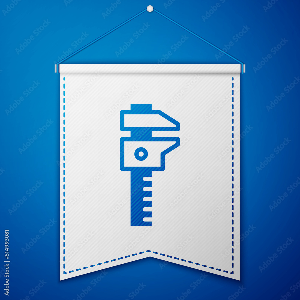 Poster blue calliper or caliper and scale icon isolated on blue background. precision measuring tools. whit