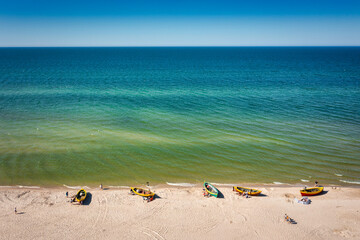 Fototapeta na wymiar Aerial landscape of the beach in Debki by the Baltic Sea at summer. Poland.