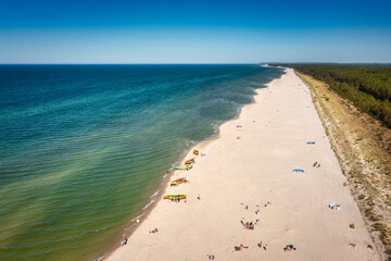 Aerial landscape of the beach in Debki by the Baltic Sea at summer. Poland.