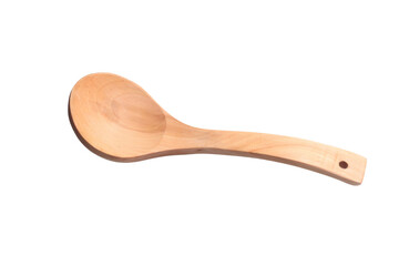 Empty wooden spoon for scooping food on white background.