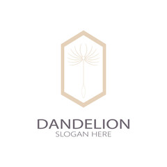 Dandelion flower logo with stem and leaves. Using modern vector concept design symbol icon illustration