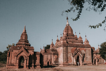 Buddhist temple in the ancient city of Bagan, Myanmar on a sunny day