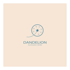 Dandelion flower logo with stem and leaves. Using modern vector concept design symbol icon illustration