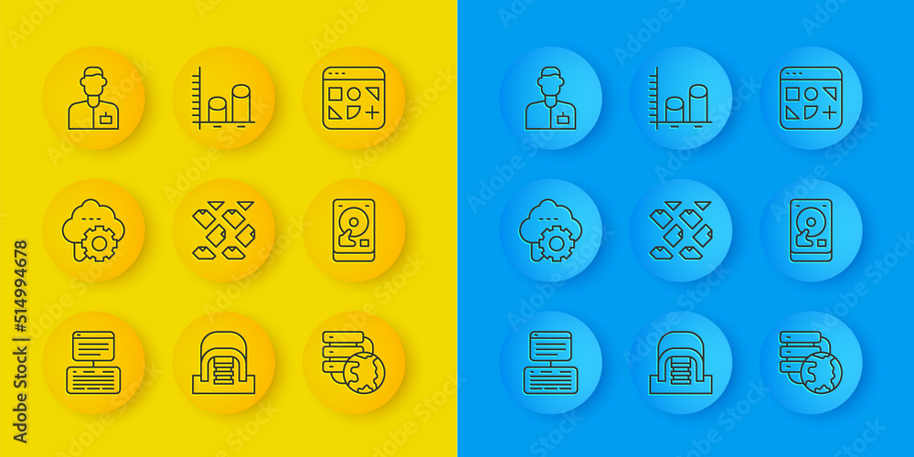 Poster set line server, data, web hosting, cloud technology data transfer, stream, network cloud connection