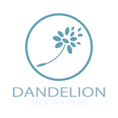Obraz premium Dandelion flower logo with stem and leaves. Using modern vector concept design symbol icon illustration