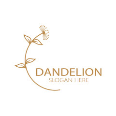 Dandelion flower logo with stem and leaves. Using modern vector concept design symbol icon illustration