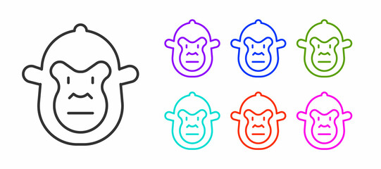 Black line Monkey icon isolated on white background. Animal symbol. Set icons colorful. Vector