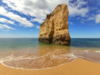 Algarve beach cliff rock in Portugal.