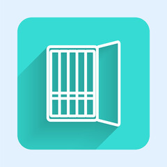 White line Cigarette case icon isolated with long shadow background. Tobacco sign. Smoking symbol. Green square button. Vector