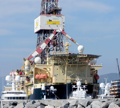 Saipem offshore ship under the sign of the industrial group ENI (National Authority for Hydrocarbons) in the western Italian port of Genoa. 