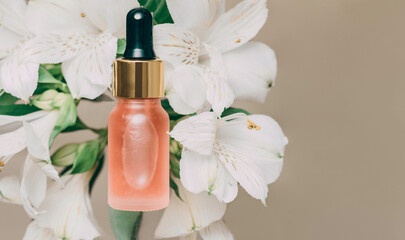 Natural Serum. Concept of cosmetic injection is hyaluronic acid, botulin, serum.