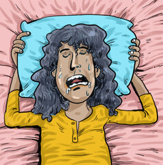 Cartoon of a tired man sleeping soundly and snoring.
