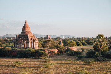 Buddhist temple in the ancient city of Bagan, Myanmar on a sunny day