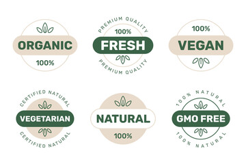 Set of organic, fresh, vegan and natural products label. Ecology icon, badge and logo collection.