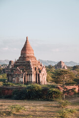 Buddhist temple in the ancient city of Bagan, Myanmar on a sunny day