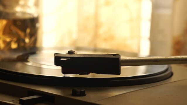 Vintage Vinyl Record And Gramophone In 1960's Home Environment, Close Up