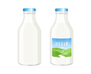 Kefir, yogurt or milk glass grey bottle without label, cartoon style vector illustration isolated on white background