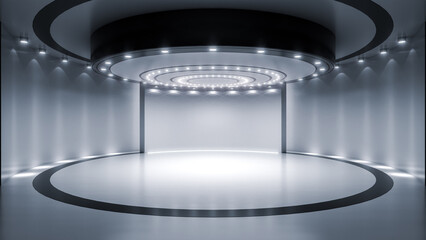 Modern minimal scene for product display or presentation with light. Futuristic pedestal showcase background. 3D rendering.