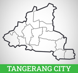 Simple map of Tangerang City Area, Indonesia. Vector graphic illustration template.
