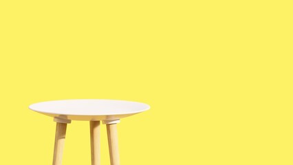 Table Podium with yellow background minimal scene. Summer background 3d rendering with a podium. stand for products. Stage Showcase on pedestal 3d yellow background studio, 3d Illustration