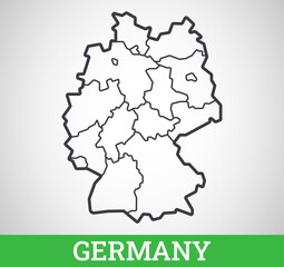 Simple outline map of Germany with regions. Vector graphic illustration.