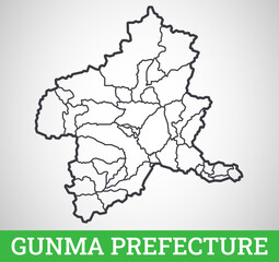 Simple outline map of Gunma Prefecture, Japan. Vector graphic illustration.