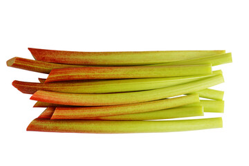 Fresh raw red and green rhubarb stalks isolated on white background