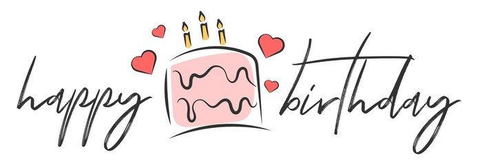 Happy birthday handwritten text lettering on white background.	
