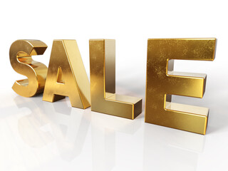 3D Gold Text Sale on White Background with Reflection