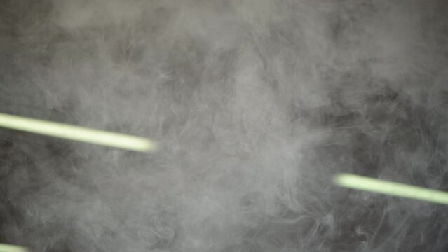 Fire smoke in interior hall, arson concept