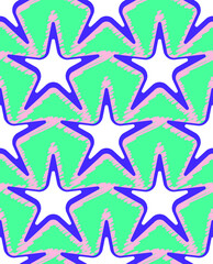 Abstract Scribble Style Stars Seamless Retro Pattern Trendy Fashion Colors Perfect for Allover Print Backdrop