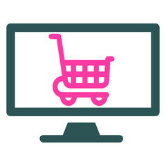 Ecommerce, Online shopping on laptop computer flat icon for apps and websites
