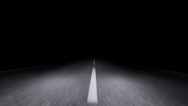 Car driving high speed at night on bumpy highway, low angle cinematic view in 4K UHD, seamless loop